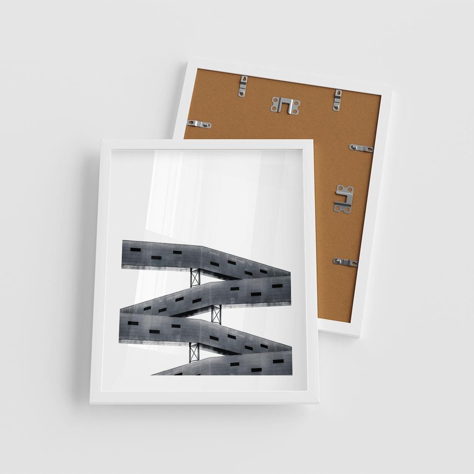Plakat w ramie 40x50 - Monochromatyczna Sztuka Nowoczesnych Budynków - architektura, nowoczesne formy - rama biała