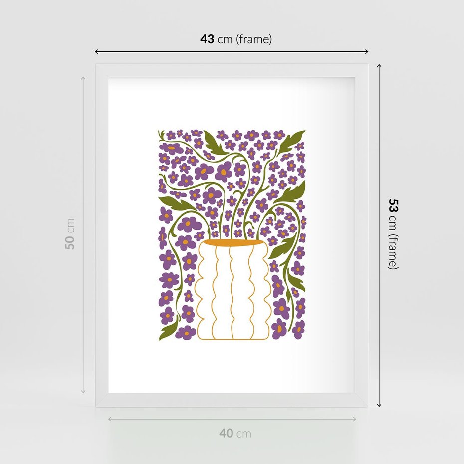 Plakat w ramie 40x50 - Witalność Kwiatów - kwiaty w wazonie, minimalistyczna kompozycja - rama biała