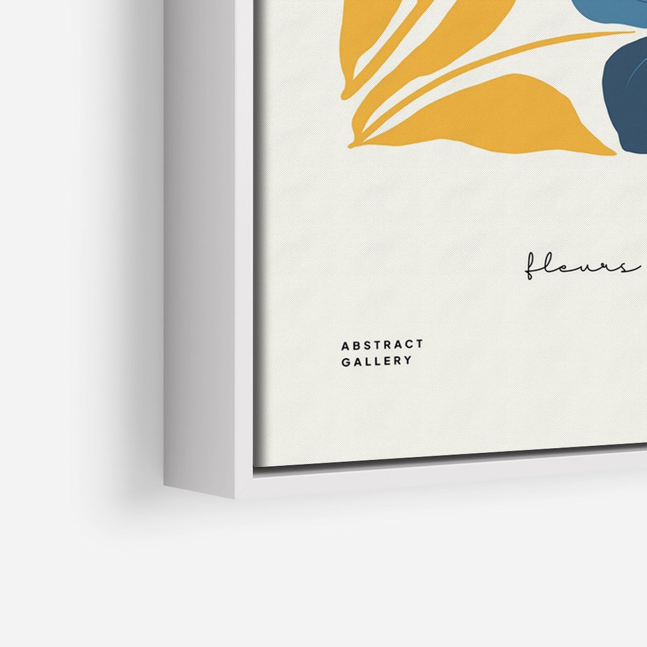 Obraz w ramie 50x70 - Błękitne Nowości - niebieskie kwiaty, nowoczesna sztuka - rama biała