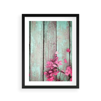 Plakat w ramie 50x70 - Urok Dawnych Czasów - kwiaty, deski - rama czarna