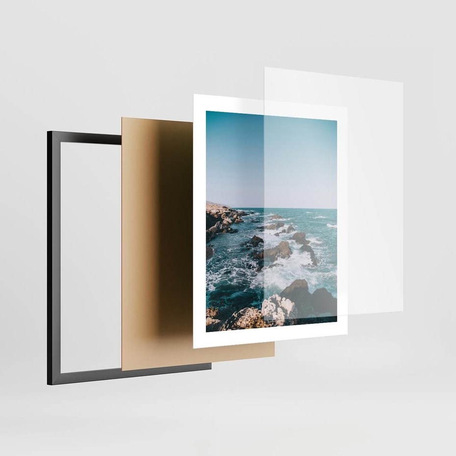 Plakat w ramie 40x50 - Dramatyczna Sceneria: Fale i Skały nad Morzem - morze, fale - rama czarna