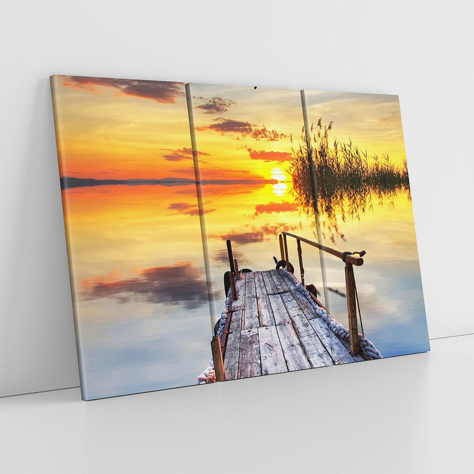 Obraz na płótnie 120x80 - Zachód słońca na pomostach - zachód, słońca