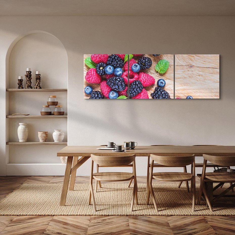 Obraz na płótnie 150x50 - Smak malin i borówek - owoce, leśne