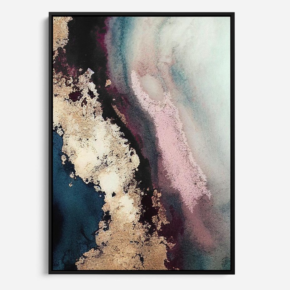 Obraz w ramie 70x100 - Elegancki Impuls - abstrakcyjne plamy, rozlana farba - rama czarna