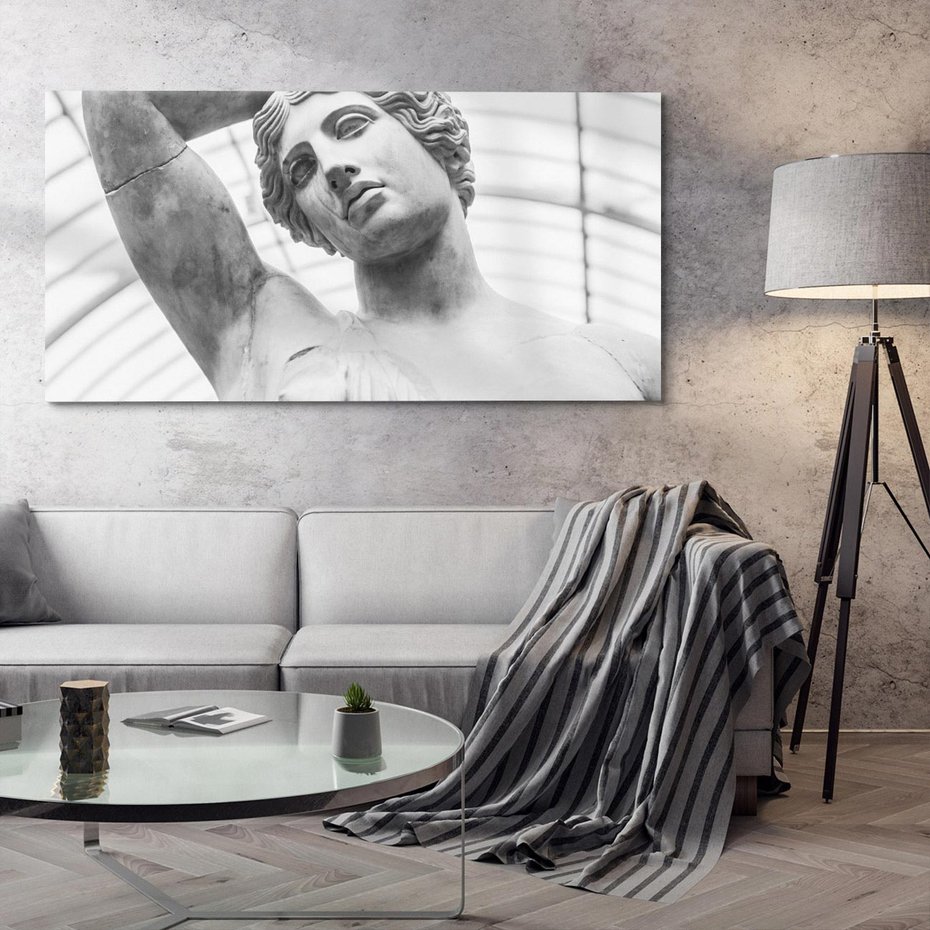 Obraz na płótnie 120x60 - Zaklęta w Kamieniu - antyczna rzeźba kobiety na fotografii, czarno biała