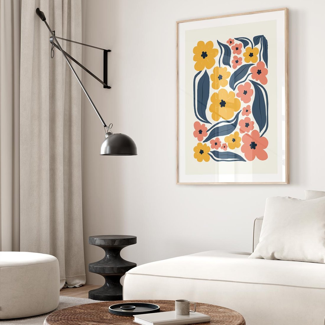 Plakat w ramie 50x70 - Pastelowe Impresje - pastelowe kwiaty, abstrakcyjna kompozycja - rama drewno