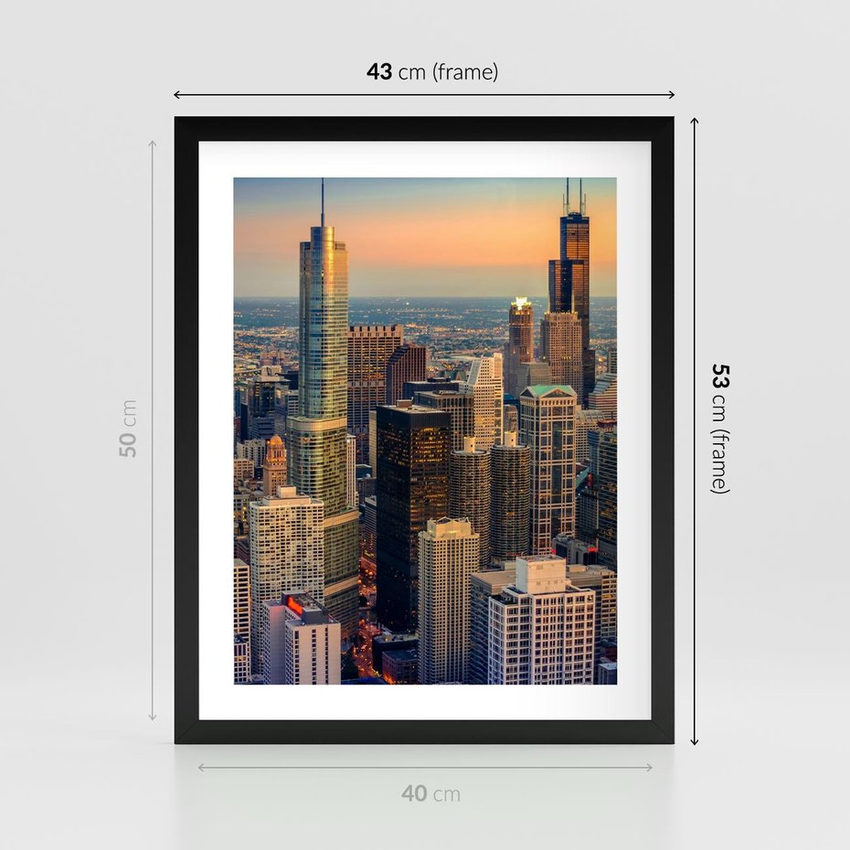 Plakat w ramie 40x50 - Wieżowce Nowego Jorku - Manhattan, wieżowce - rama czarna