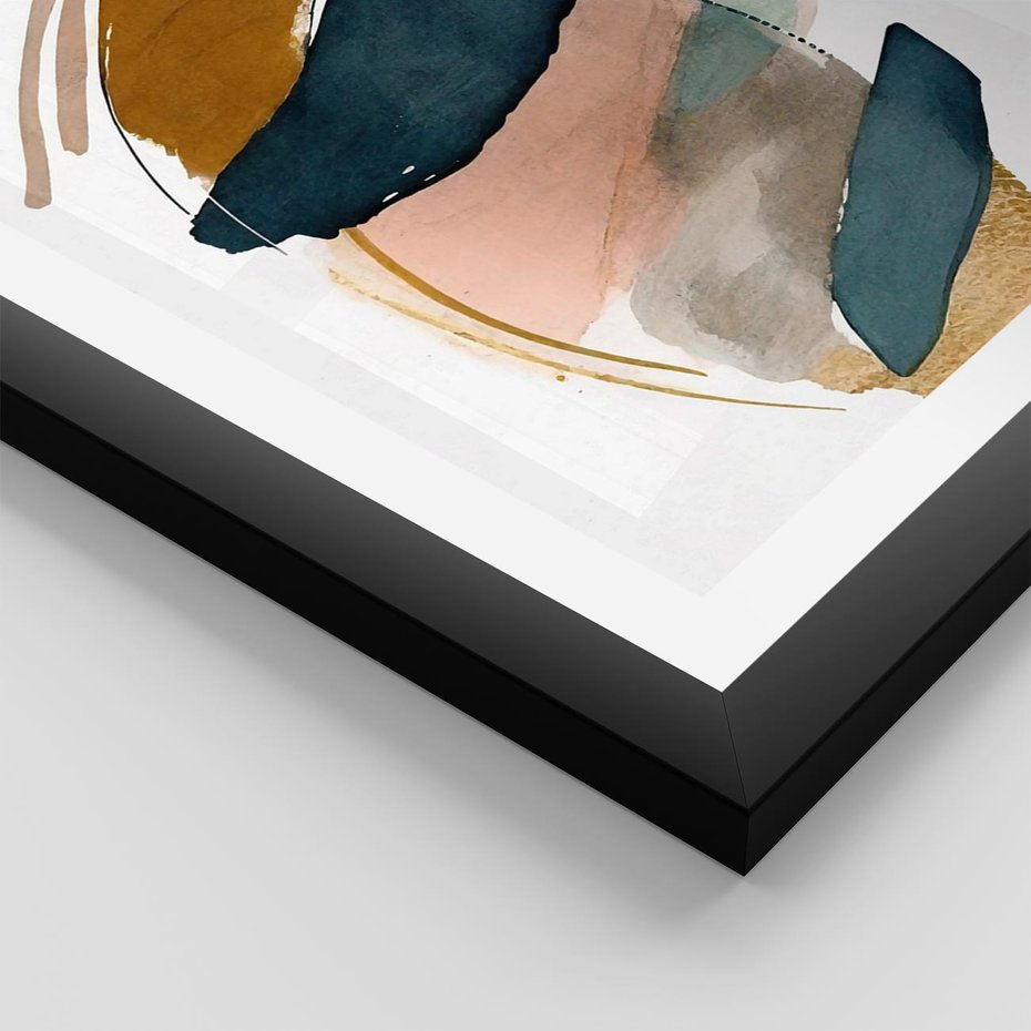 Plakat w ramie 30x40 - Migocące Impresje Przestrzeni - abstrakcyjny obraz, kolory ciepłe - rama czarna