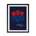 Plakat w ramie 50x70 - Podróżne Barwy - czerwone abstrakcyjne kwiaty, granatowe tło - rama czarna
