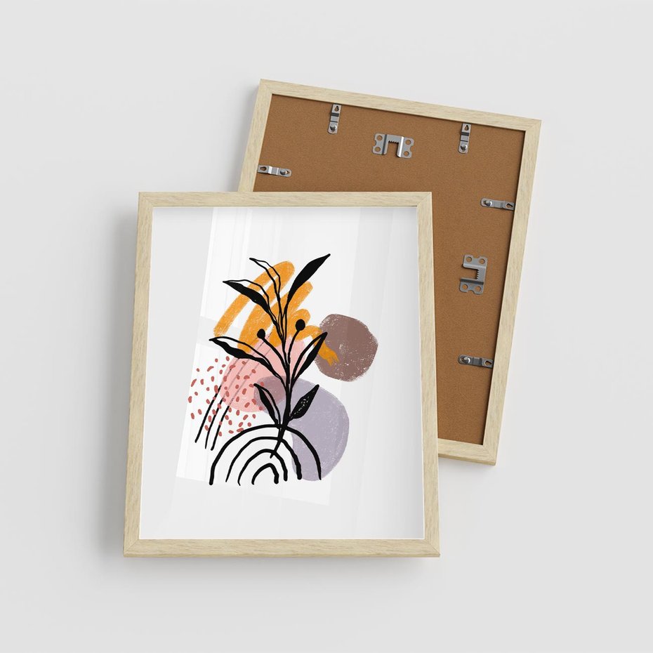 Plakat w ramie 40x50 - Migocące Bezgraniczności - abstrakcyjna sztuka, liść monstery - rama drewno