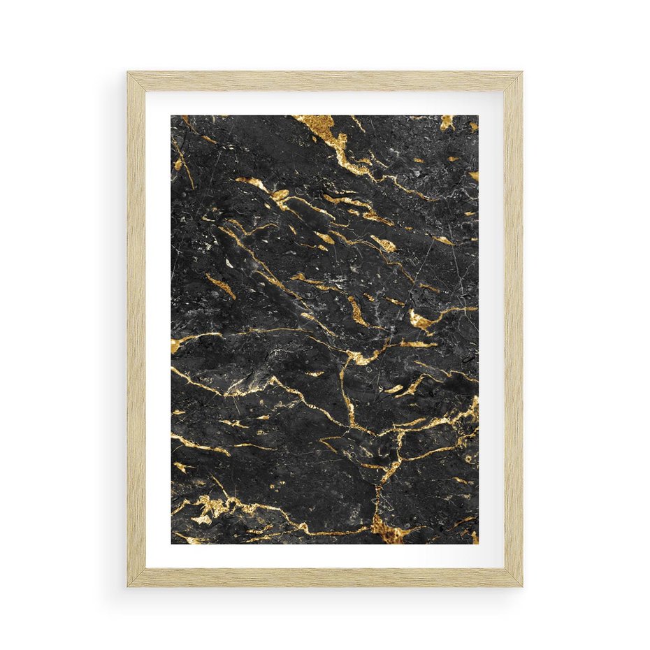 Plakat w ramie 50x70 - Egzotyczny Blask - marmur, złoto - rama drewno