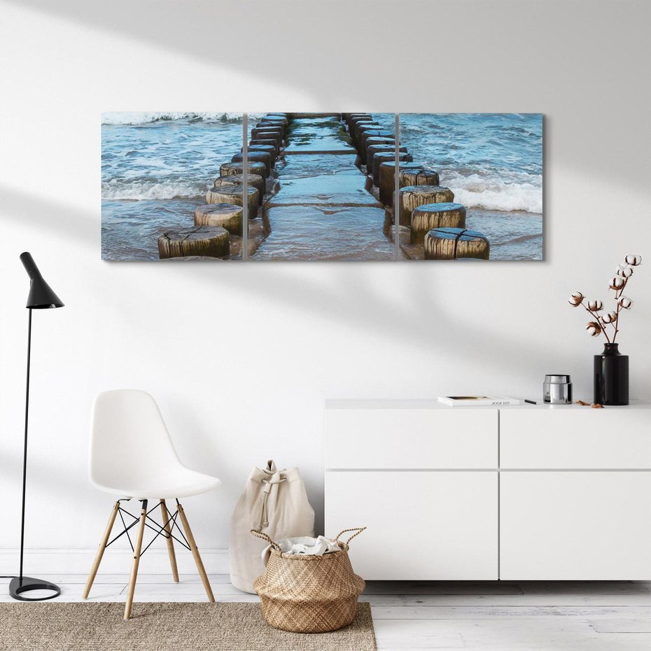 Obraz na płótnie 150x50 - Falochron na brzegu morza - falochron, morze