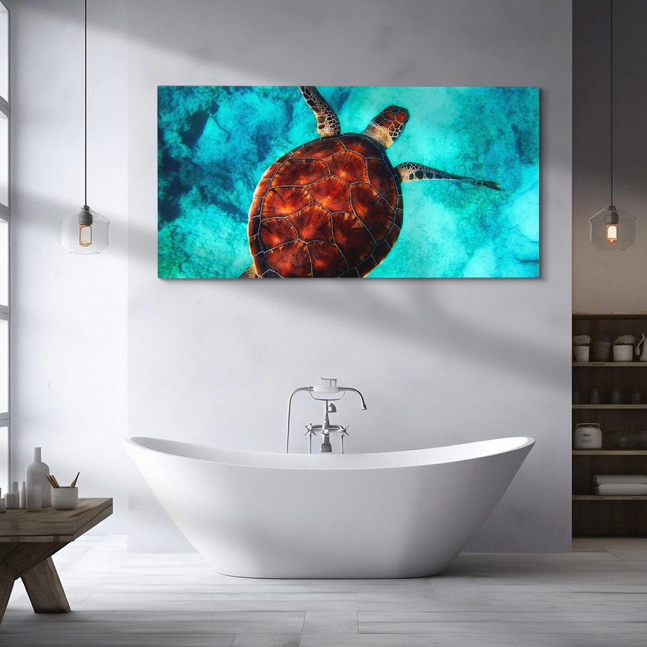 Obraz na płótnie 120x60 - Morze, fale i skały - żółw, morze