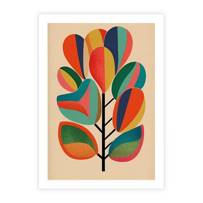 Plakat bez ramy 21x30 - Wnętrza Kształtów - abstrakcyjny kolorowy tęczowy obraz, inspiracje roślinne