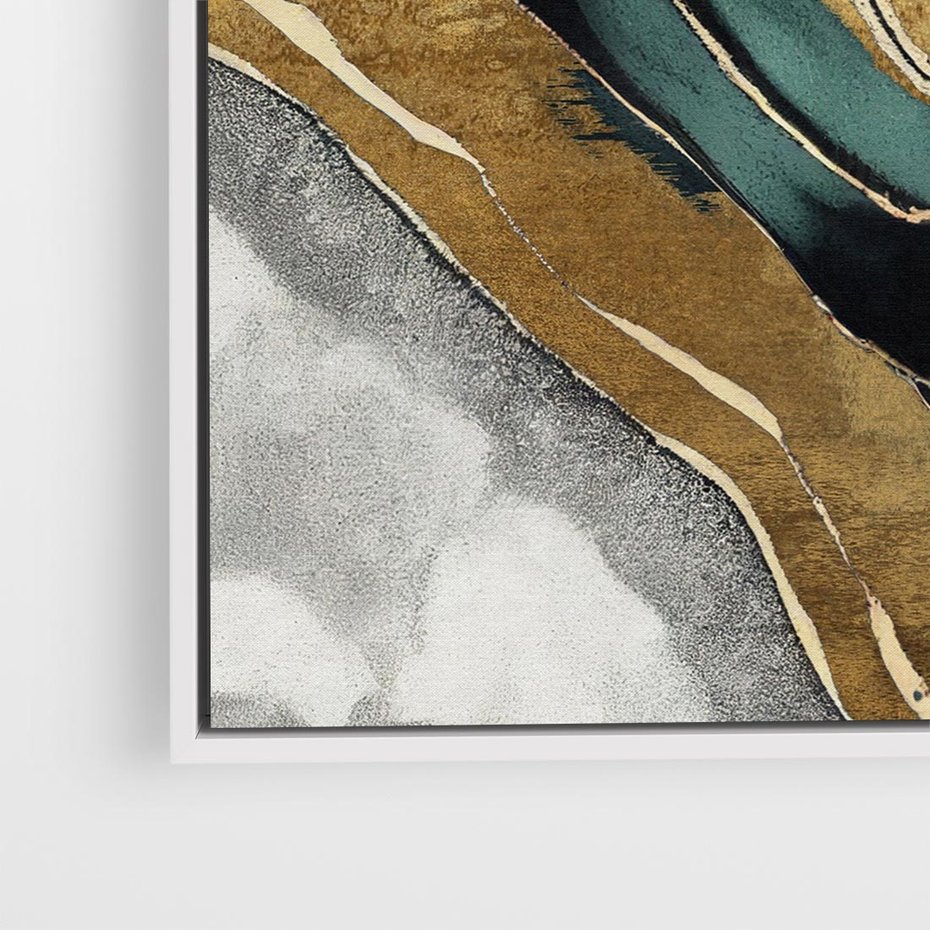 Obraz w ramie 80x80 - Refrakcje płynącej rzeczywistości - jak marmurowa rzeka, linie złota - rama biała