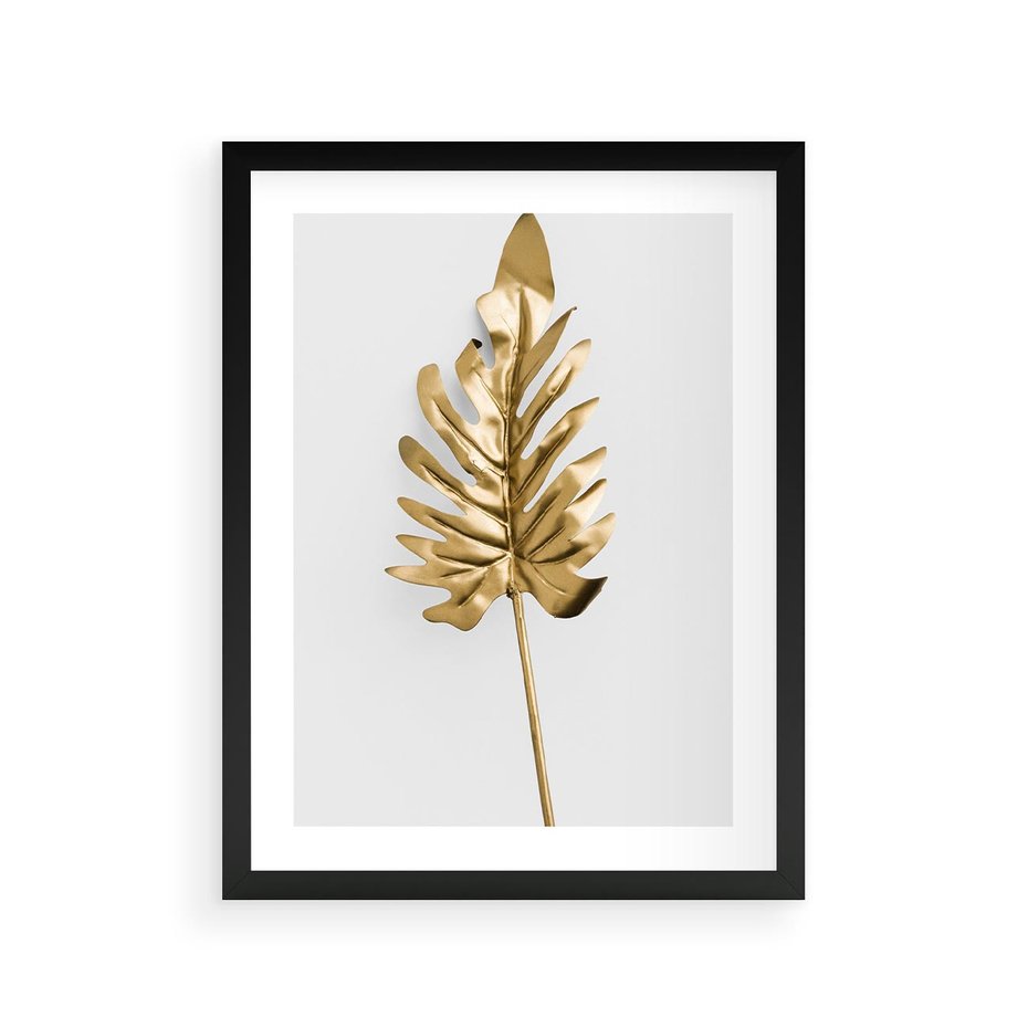 Plakat w ramie 30x40 - Ponadczasowy Urok - złote, liście - rama czarna