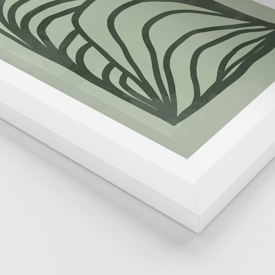 Plakat w ramie 30x40 - Zielonkawy Uścisk Natury - abstrakcyjny zielony motyw, skandynawski design - rama biała
