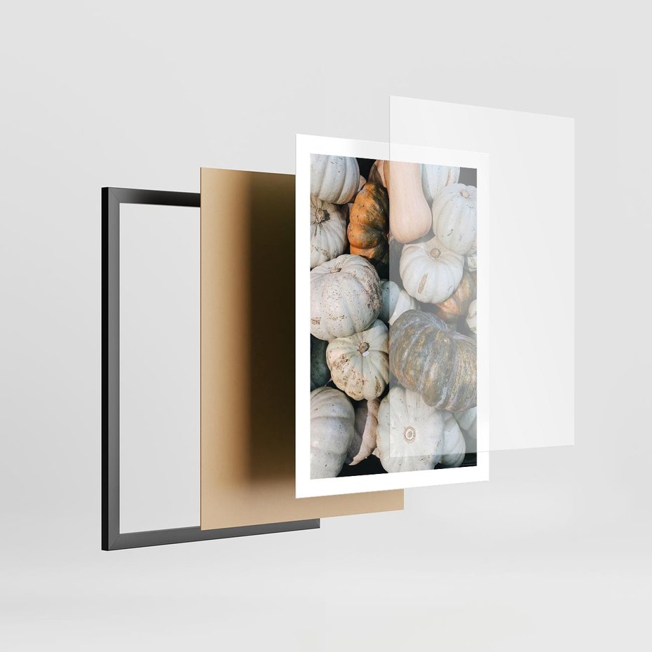 Plakat w ramie 50x70 - Minimalizm Jesieni - dynie, białe - rama czarna