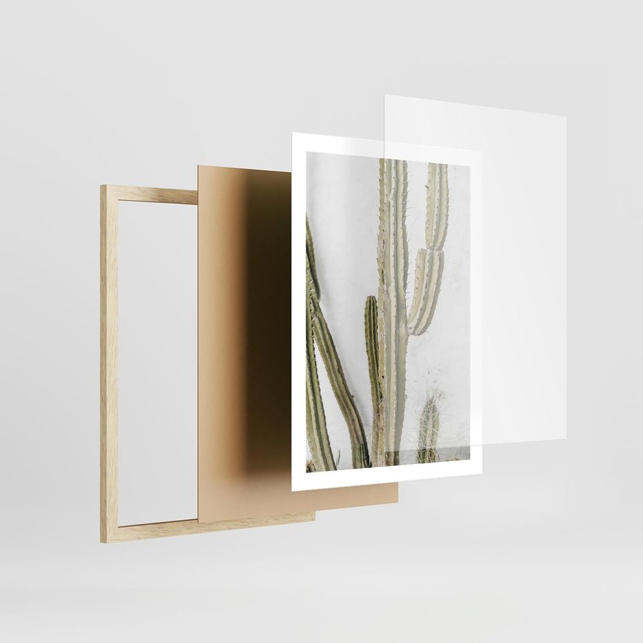 Plakat w ramie 50x70 - Kaktus w Stylu Boho - kaktus, roślina tropikalna - rama drewno