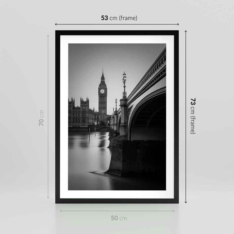 Plakat w ramie 50x70 - Majestatyczny Big Ben w Londynie - Londyn, most - rama czarna