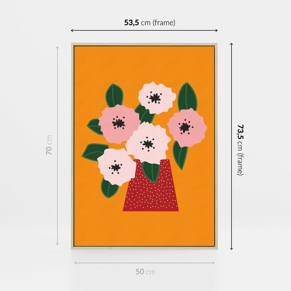 Obraz w ramie 50x70 - Harmonijne Granice - abstrakcyjne kwiaty, żółte tło - rama drewno