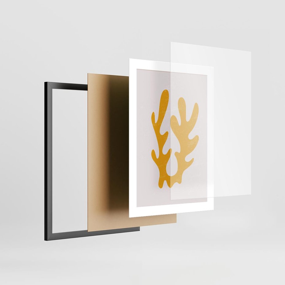 Plakat w ramie 30x40 - Abstrakcyjna Synergia - abstrakcyjna żółta forma, minimalizm - rama czarna