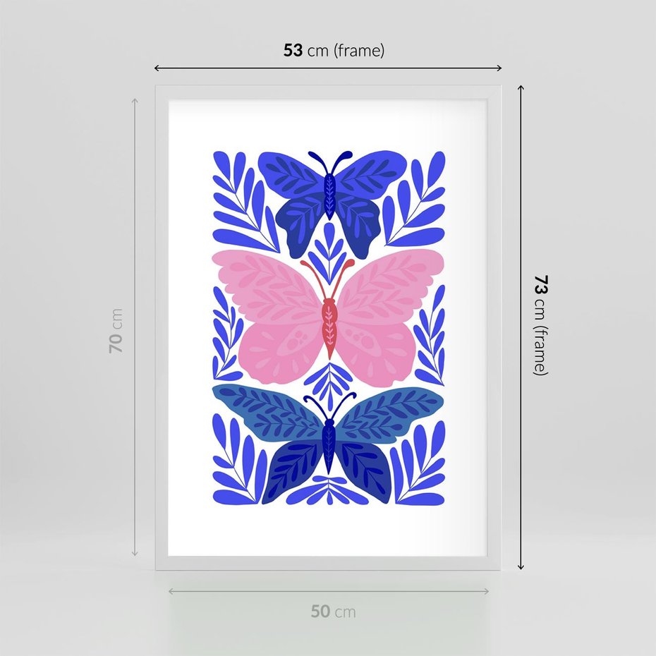 Plakat w ramie 50x70 - Delikatna Symfonia Natury - motyle, rośliny - rama biała