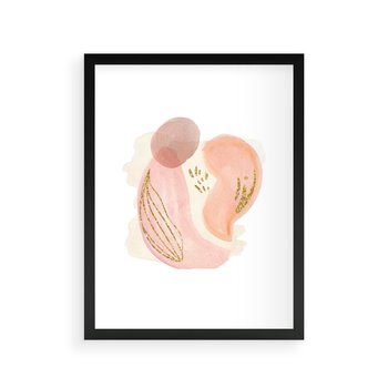 Plakat w ramie 40x50 - Impresje Przenikających Form - abstrakcyjne akwarelowe plamy, minimalizm - rama czarna