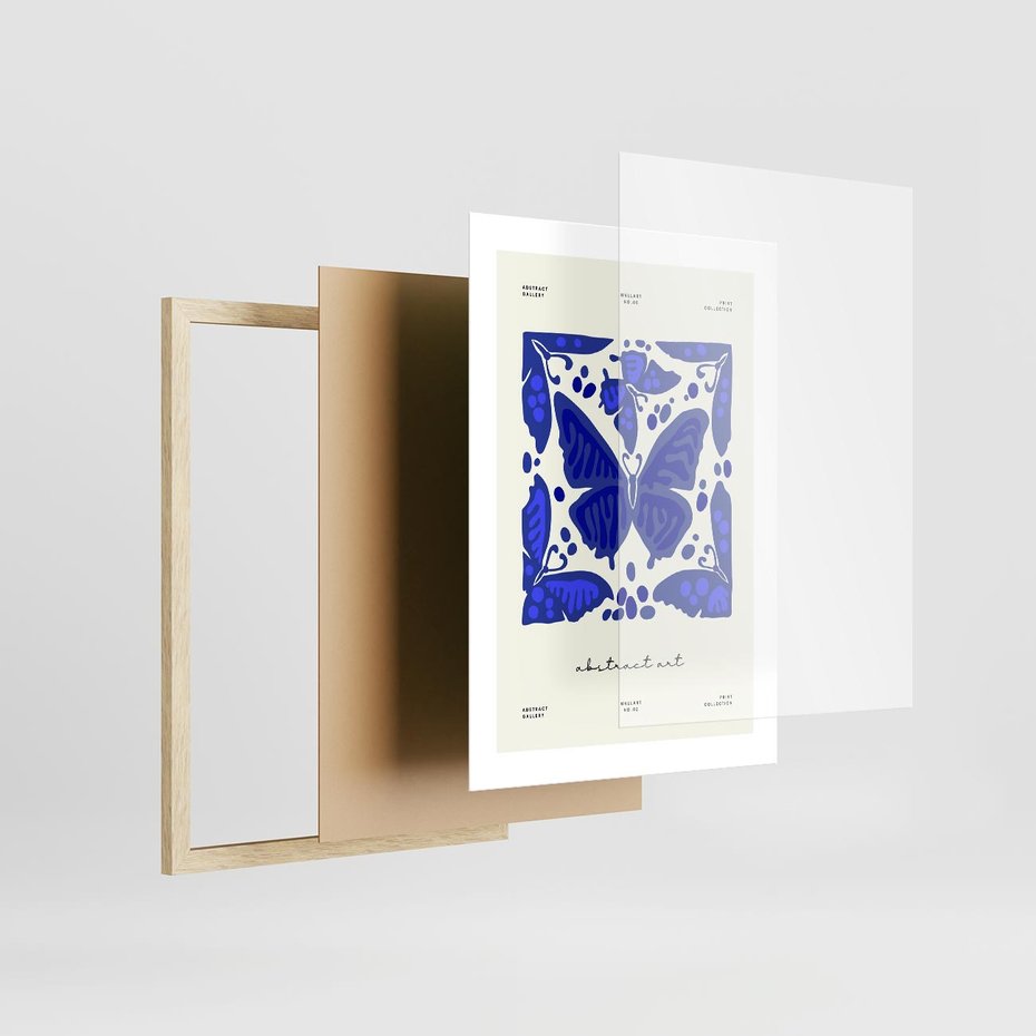 Plakat w ramie 30x40 - Wibracje Wnętrza - nowoczesny plakat, odcienie błękitu - rama drewno