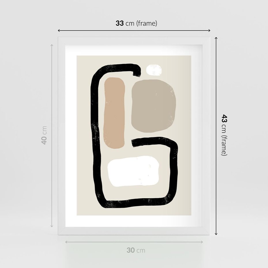 Plakat w ramie 30x40 - Kształtne Formy - geometryczne nieregularne kształty, nowoczesna kompozycja - rama biała