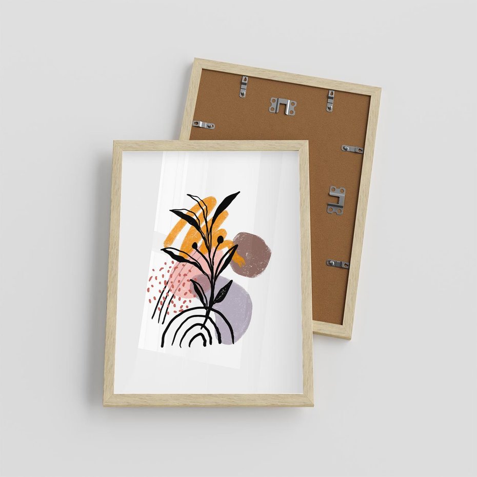 Plakat w ramie 30x40 - Migocące Bezgraniczności - abstrakcyjna sztuka, liść monstery - rama drewno