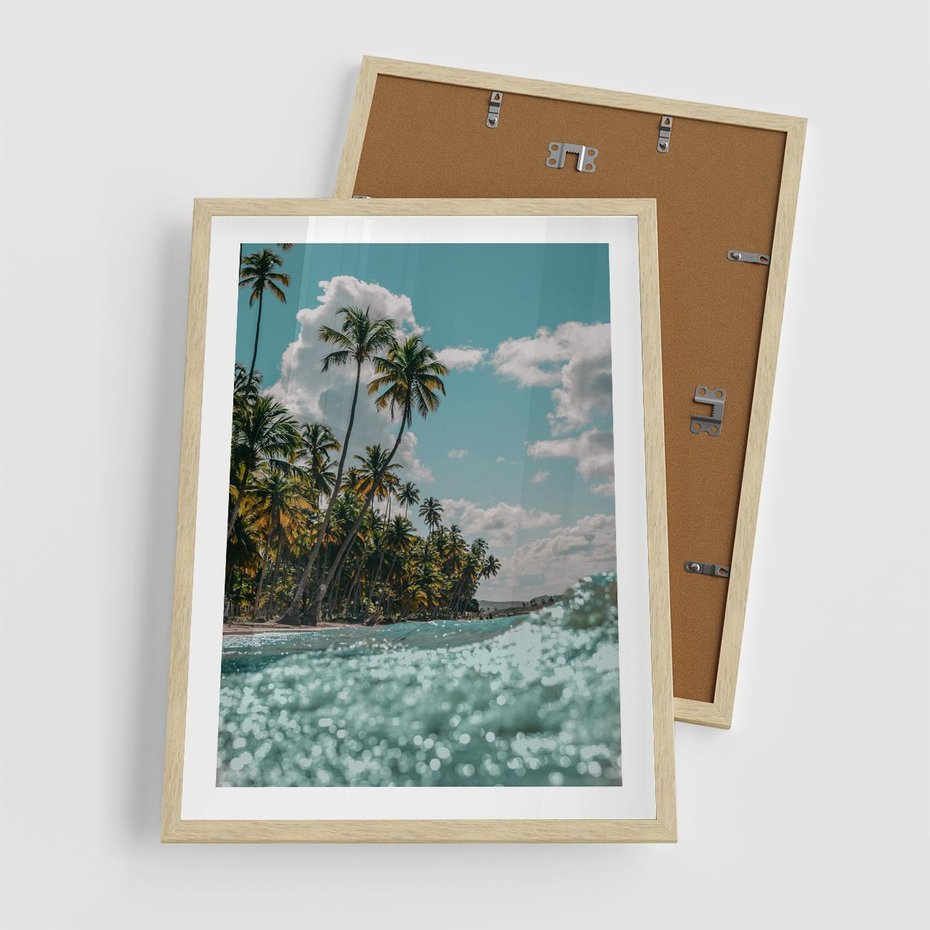 Plakat w ramie 50x70 - Rajskie Wakacje - plaża, palmy - rama drewno