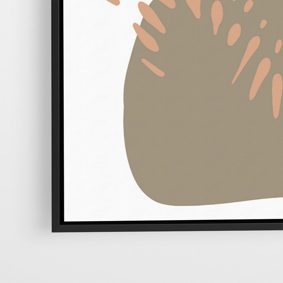 Obraz w ramie 70x100 - Taniec Plam - abstrakcyjna kompozycja z kropek kresek i kółek, odcienie brązu i beżu - rama czarna