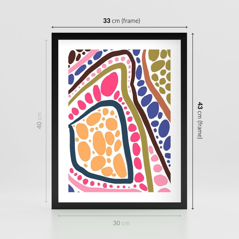 Plakat w ramie 30x40 - Migocące Tęczowe Widzenia - kolorowe wzory, tęczowe żywe kolory - rama czarna