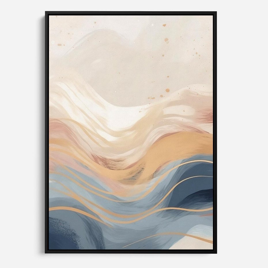 Obraz w ramie 70x100 - Ukojenie Współczesności - abstrakcyjne fale, gładkie linie - rama czarna