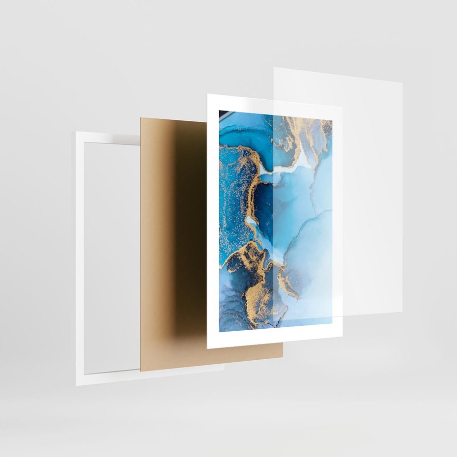 Plakat w ramie 30x40 - Elegancja i Wyrafinowanie - marmur, złoto - rama biała