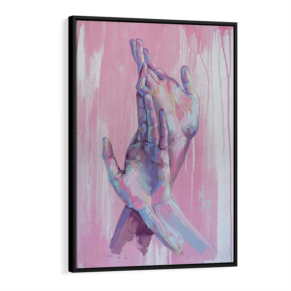 Obraz w ramie 50x70 - Splecione - obraz olejny, pastelowe kolory - rama czarna