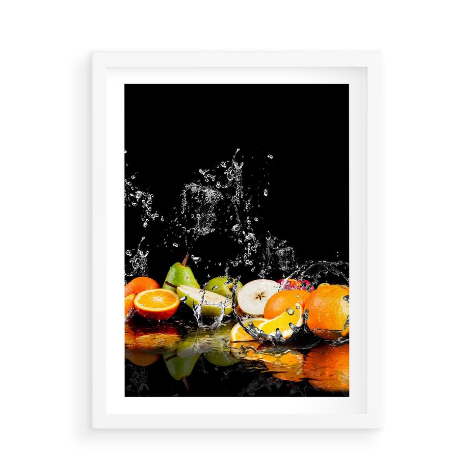 Plakat w ramie 50x70 - Owoce w Restauracji - owoce, kuchnia - rama biała
