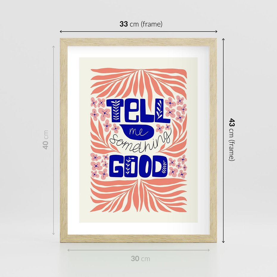 Plakat w ramie 30x40 - Bezgraniczne Formy - nowoczesna typografia, liście - rama drewno