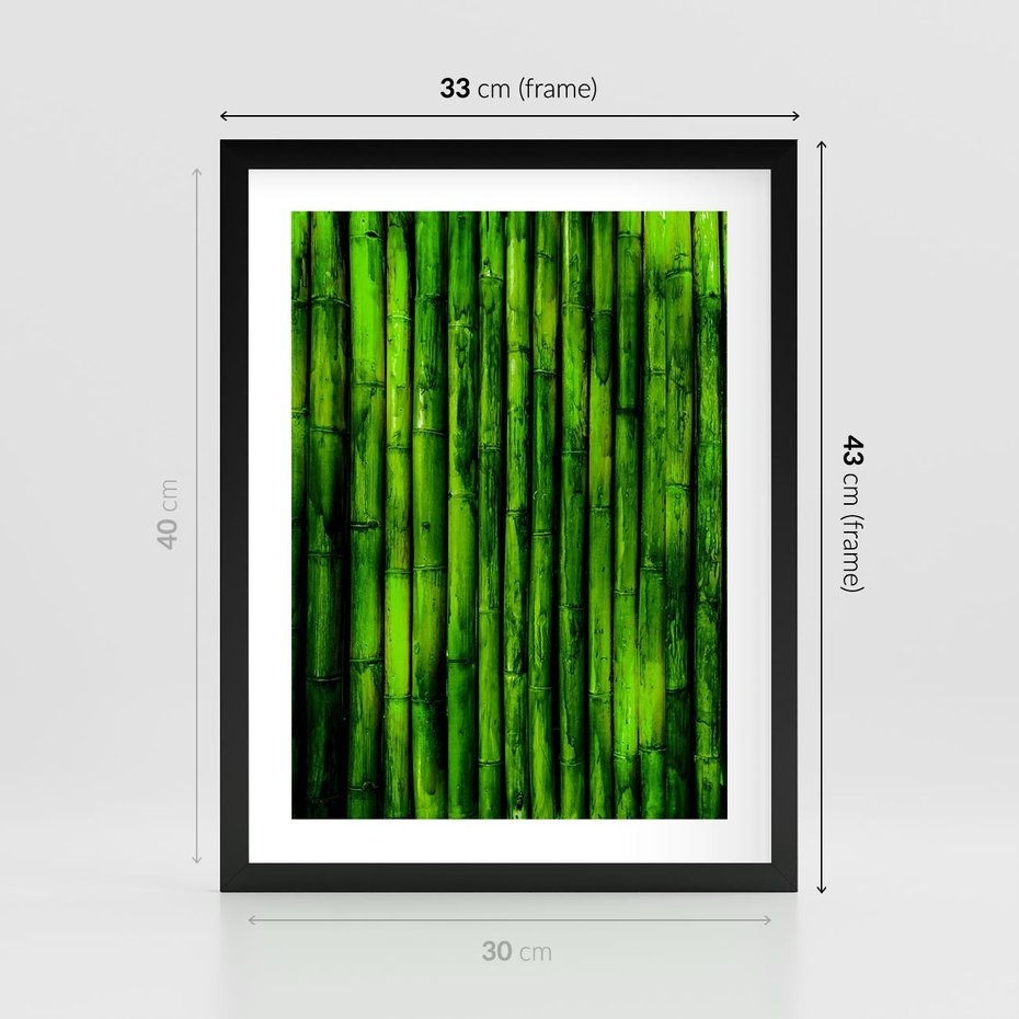 Plakat w ramie 30x40 - Bambusowy urok zielonej harmonii - bambus, zieleń - rama czarna