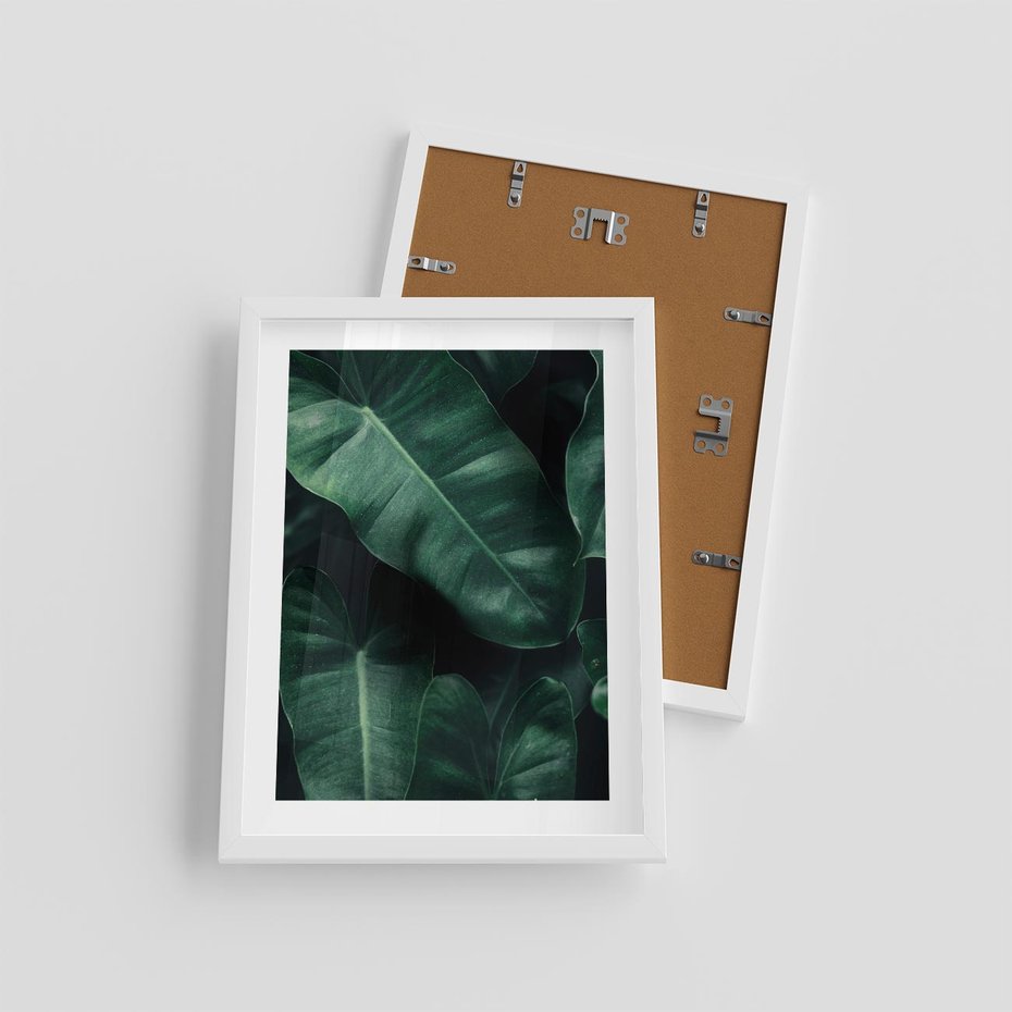 Plakat w ramie 30x40 - Liście Bananowca - minimalizm, zielone liście bananowca - rama biała