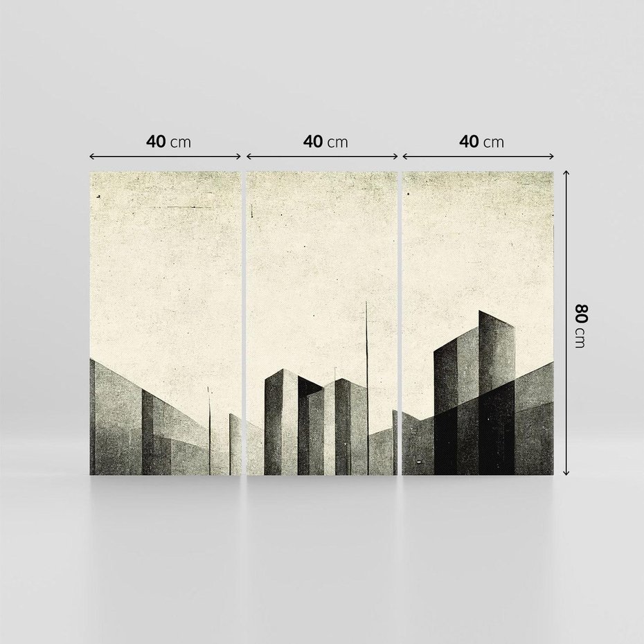 Obraz na płótnie 120x80 - Mroczne Wieżowce - postarzana grafika, perspektywa budynków wieżowców