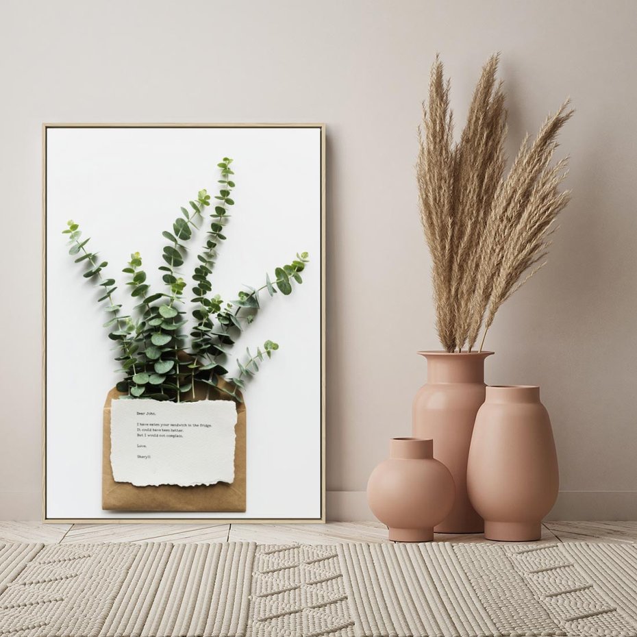 Obraz w ramie 80x120 - Eukaliptusowa harmonia - eukaliptus, liście - rama drewno