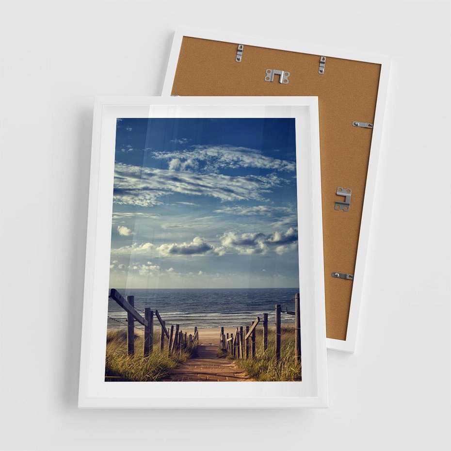 Plakat w ramie 50x70 - Plaża i morze - plaża, morze - rama biała