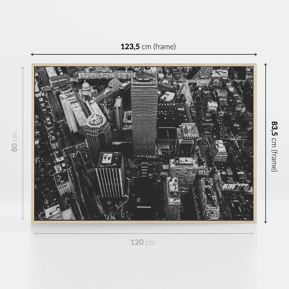Obraz w ramie 120x80 - Kontrastujące miasto - miasto, biało - rama drewno