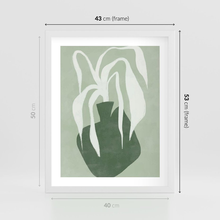 Plakat w ramie 40x50 - Zieleń Pulsującego Spokoju - zielona abstrakcja, zgaszona zieleń - rama biała