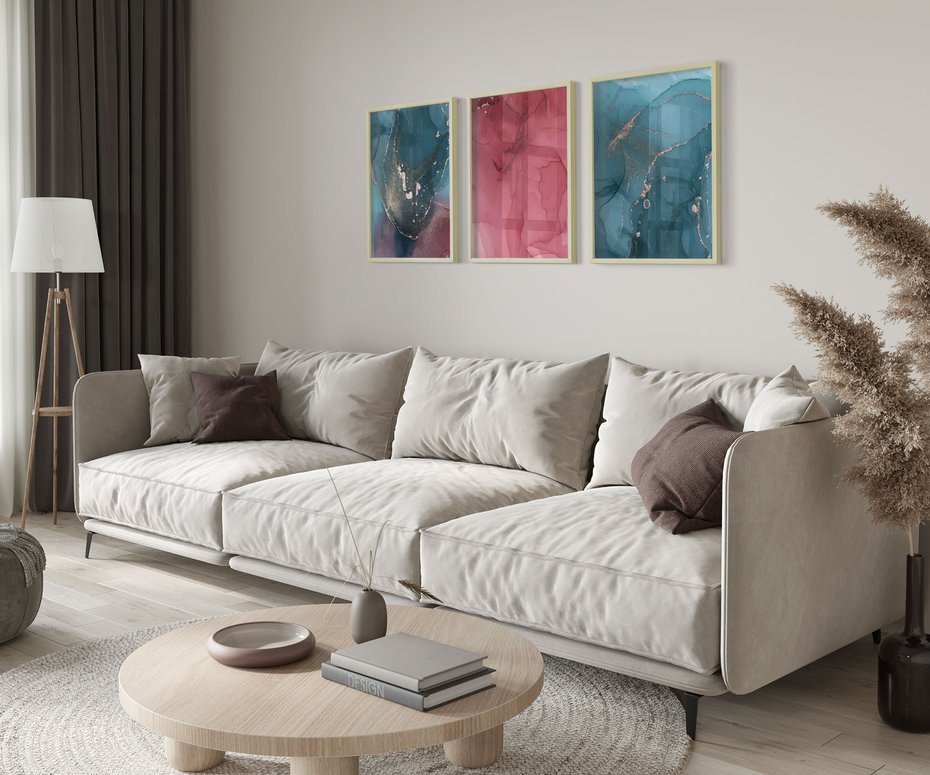 Zestaw obrazy w ramie 40x50 galeria - Marmurowe, złoto, abstrakcja - rama drewno