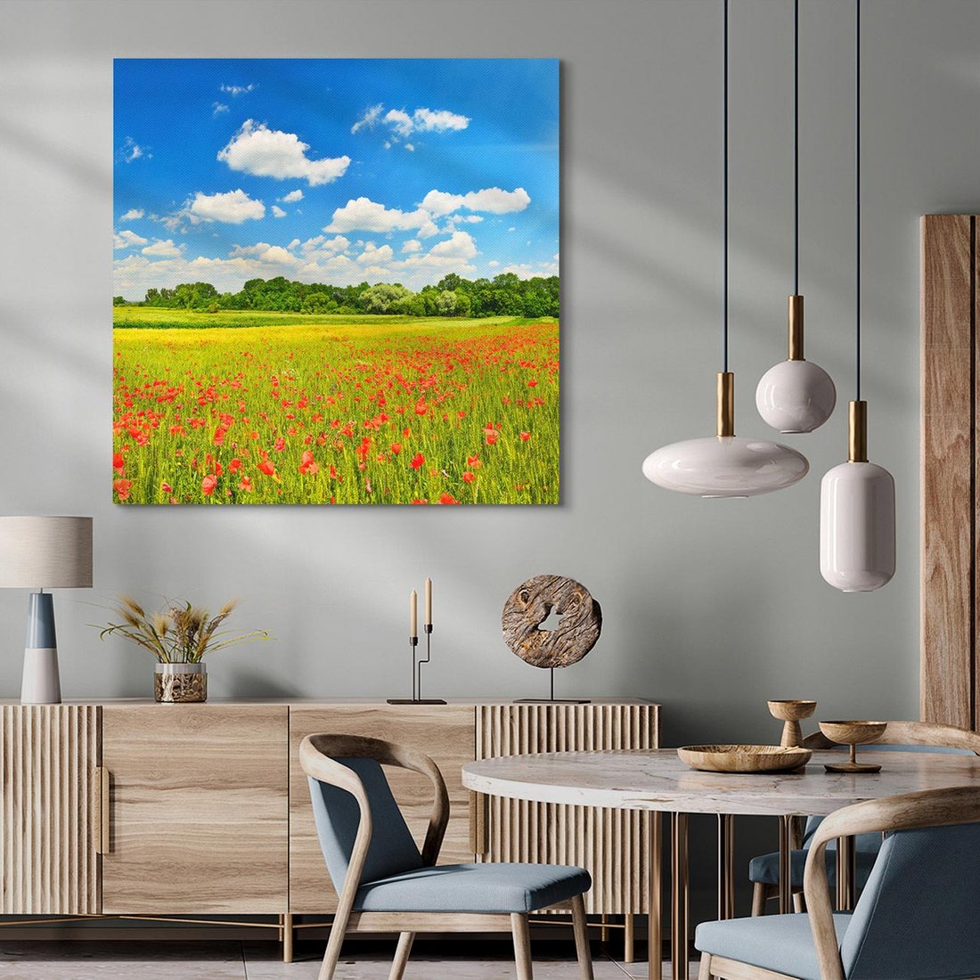 Obraz na płótnie 80x80 - Malownicze maki na łące - maki, łąka