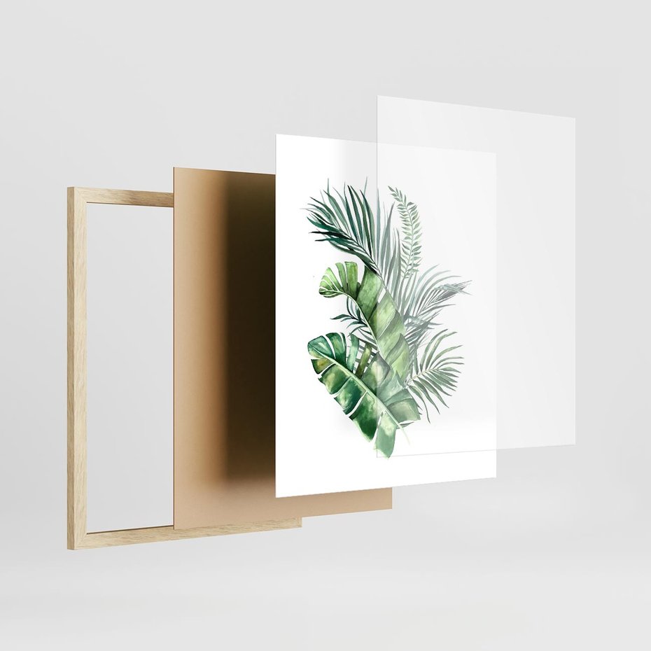 Plakat w ramie 40x50 - Piękno Złotej Rośliny - złote, liście - rama drewno