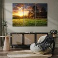 Obraz na płótnie 120x80 - Urok zachodu słońca na łące z drzewami - łąka, zachód